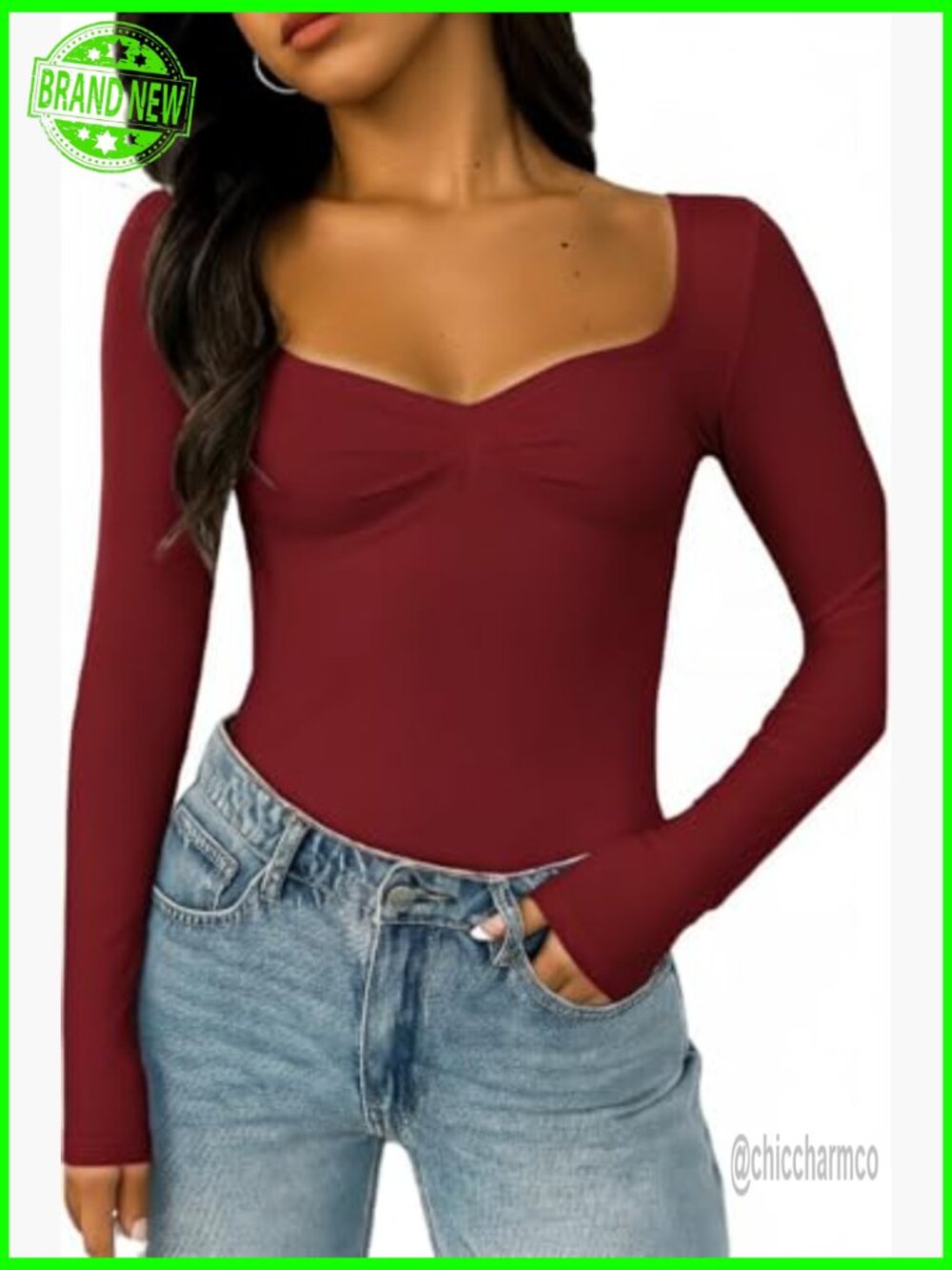 Long Sleeve Going Out Tops Pleated Sweetheart Neck Y2K Fall Tops - Picture 2 of 5